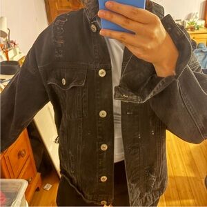 Forever 21 Black Distressed Jean Jacket